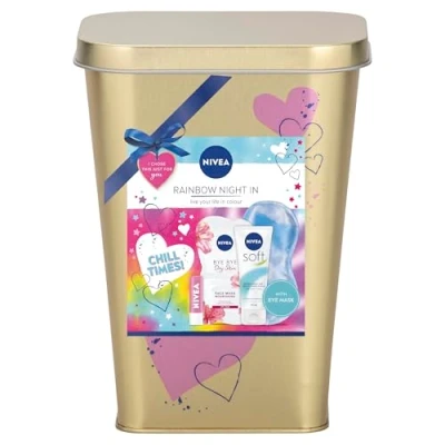 Image of NIVEA RAINBOW NIGHT IN (2 X FACE MASK, 75ML M/CRM, ROSE L/BALM, EYE MASK &amp; TIN) 02/25