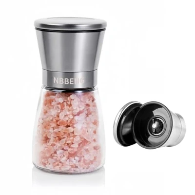 Image of Salt and Pepper Grinder with Adjustable Non Corrosive Ceramic 304 Stainless Steel,Glass Steel Spice Mills Coarseness Easy to Use Fill Large Capacity