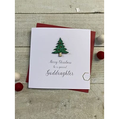 Image of Goddaughter Wooden Glittered Christmas Tree (XS6 GODD) Handmade by White Cotton Cards