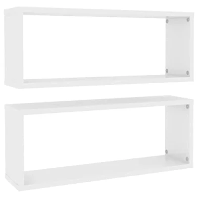 Image of vidaXL 2x Wall Shelves Home Living Room Bedroom Furniture Set Mounted Floating Hanging Display Shelf Rack Chipboard High Gloss White