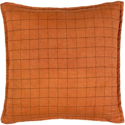 Image of Yard Linen Grid Check Reversible Filled Cushion Orange Size 50 cm x