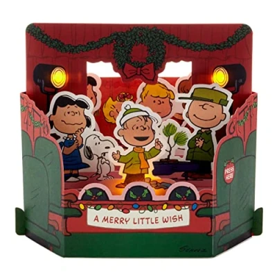 Image of Hallmark Christmas Card, Peanuts Comics, Gang, Musical, Light Up, Pop Up 3D Red
