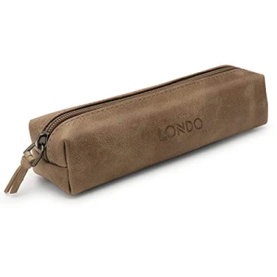 Image of LONDO Genuine Leather Zipper Pen, Pencil &amp; Cosmetic Case Pouch Stationery Bag