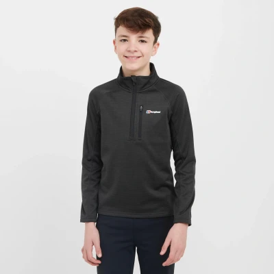 Image of Berghaus Kids’ Half Zip Grid Fleece Top with High Neck &amp; Chest Pocket, Warm Midweight Midlayer Pullover for Boys Girls (UK, Age, 13 Years, Regular, Black)