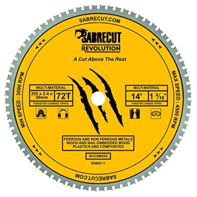 Image of 1 x SabreCut SCCSM355_72 355mm 72T 30mm 25.4mm 20mm 16mm Bore Multi Material Metal Wood Plastic Circular Saw Blade Compatible with Bosch Dewalt Makita Milwaukee and Many Others