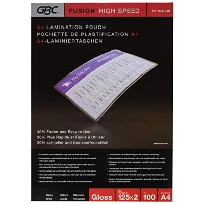 Image of GBC A4 2x125 Micron HighSpeed Gloss Laminating Pouches, Pack of 100, 3747348