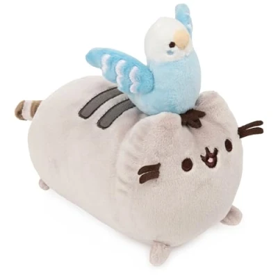 Image of GUND Pusheen &amp; Bo Parakeet Best Friend Set Two in One Plush Cat Stuffed Animal, Gray and Blue, 6