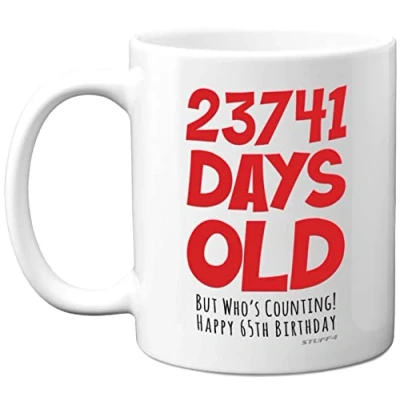 Image of 65th Birthday Mug Gift for Men Women Him Her 23741 Days Old Funny Adult Sixty Five Fifth Happy Present Dad Mum Grandma Nan Grandad Uncle, 11oz Ceramic Dishwasher Safe Mugs