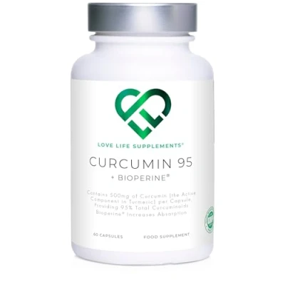 Image of Curcumin 95 + Bioperine® by LLS High Strength Turmeric Capsules containing 96.9% Curcuminoids and Black Pepper Extract 500mg x 60 Veg Made in UK Under GMP/BRC License