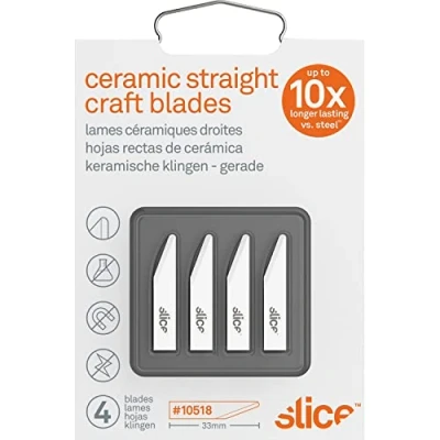 Image of Slice 10518 Craft Knife Scalpel Blades Straight Edge For Precision And Scraping Finger Friendly Ceramic Safety Your Craft, Hobby Or Art (Pack of 4), White
