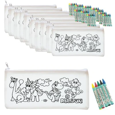 Image of Partituki 10 Color Your Own Party Bags and Sets of 5 Coloured Crayons Waxes. With CE Certificate Non Toxicity. Kids Birthday Favours