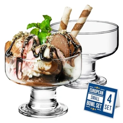 Image of Crystalia Luxury Glass Ice Cream Bowls Set of 4, 265ml, 100% Lead Free Dessert Bowls, Trifle Bowl Sundae Dishes, Footed Parfait Glasses, Dishes