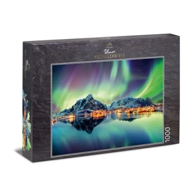Image of Ulmer Puzzleschmiede puzzle &quot;Dance of the Northern Lights&quot;: 1000 pieces jigsaw Spectacular Lights over Lofoten, Norway