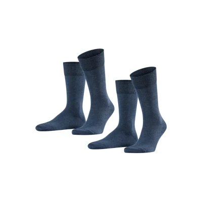 Image of FALKE Men&#039;s Happy 2 Pack M SO Cotton Plain Pairs Socks, Blue (Navy Melange 6127), 11.5 14