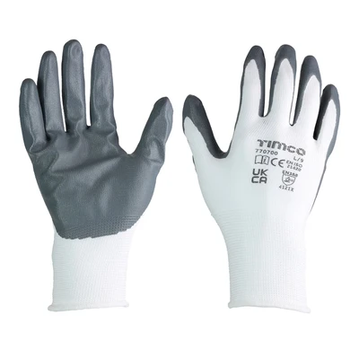 Image of Timco Secure Grip Gloves Smooth Nitrile Foam Coated Polyester Multi Pack (Size Large 12 Pieces)