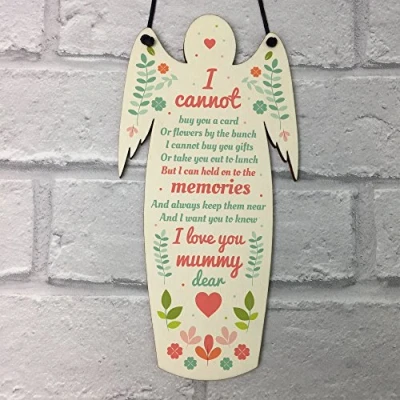 Image of RED OCEAN Mummy Dear Grave Hanging Wood Angel Plaque Loving Memory Family Mum Bereavement Gift