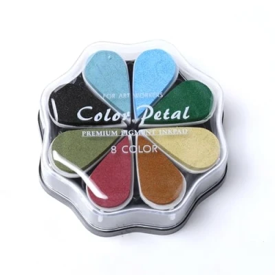 Image of Desuibao 8 Colors Petal Ink Pad for Rubber Stamps, Washable Rainbow Stamp Pad, Colored Craft Pads Stamping, Card Making, Scrapbook, Finger Print Paper Wood Fabric DIY, 1025