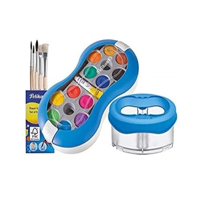 Image of Pelikan 12 Color Paint Box Space/735 SP/12 and 1 Tube Opaque White/Starter Pack (Blue with Space Water Cup + Brush Set)