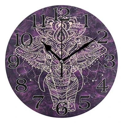 Image of linomo Ethnic Elephant Wall Clock Decor, Silent Non Ticking Square Quiet for Kitchen Living Room Bedroom Bathroom Office