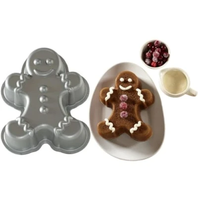 Image of SKYTE® 3 Pack Cake Pan Gingerbread Man Shape Mould Kids Fun Birthday Cupcake Baking Oven Tray Non Stick Silver