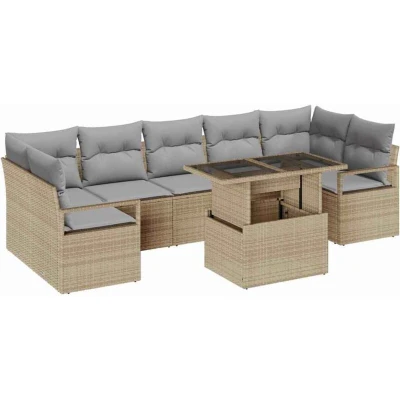 Image of vidaXL 8 Piece Garden Sofa Set with Cushions Beige Poly Rattan