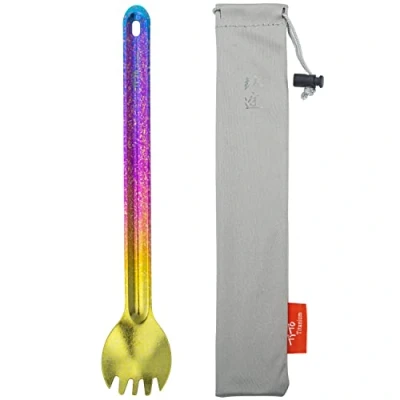 Image of TiTo Titanium Long Handle Spork and Spoon Eco Friendly Ultralight Portabale Flatware for Outdoor Camping Backpacking Hiking Travel Picnic Tableware with Bag(Colorful Spork)