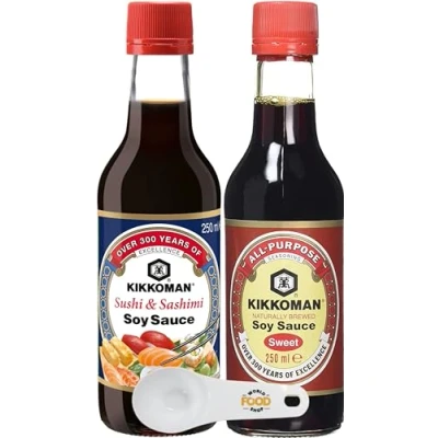 Image of Kikkoman Soy Sauce Bundle of 2 with World Food Shop Scoop (Sweet 250ml and Sushi &amp; Sashimi 250ml)