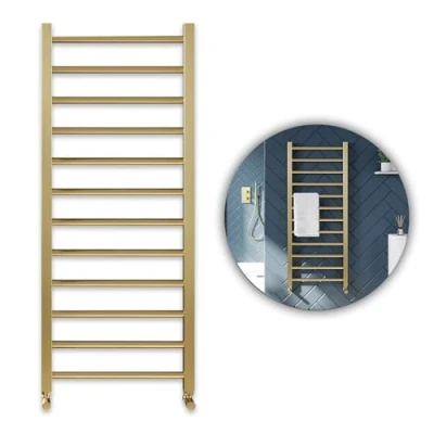 Image of Straight Brushed Brass Gold Heated Towel Rail Ladder Bathroom Radiator (800x500)