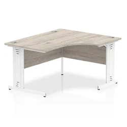 Image of Impulse 1400mm Right Crescent Desk Grey Oak WhiteCable Managed Leg
