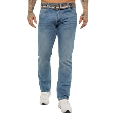Image of 989Zé ENZO Mens Straight Leg Jeans Regular Fit Denim Trouser Pants UK EZ399 Light Blue 38W / 32L