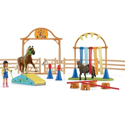 Image of schleich Farm World 42481 Pony Agility Training Set with Horse, Trainer, and Accessories Playset 41 Piece Pony, Horse Club Toy Animals Gift for Boys, Girls, Toddlers Ages 3+