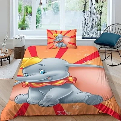 Image of LENTLY Dumbo Bedding Set Duvet Cover Soft Microfiber Hidden Zipper Quilt with 3D Print Design for Kids Teenagers Adult 2 pcs Single（135x200cm）