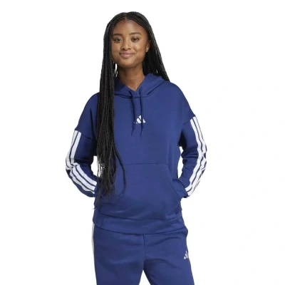 Image of adidas Women's Essentials 3-Stripes Fleece Hoodie Sweatshirt, dark blue/white, L