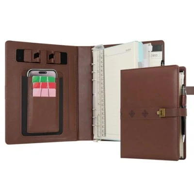 Image of WASON A5 Diary PU Leather Composition Notebook Ruled Binder Journal with Pen, Refillable Paper, Removable Clipboard Portfolio, Notepad for Business Travel School Planner Organizer (Coffee)