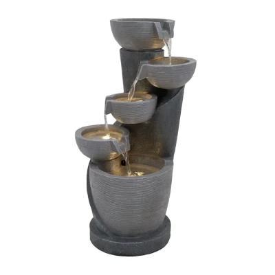 Image of Cascading Outdoor Water Feature Electric Garden Fountain Polyresin Grey 4 Warm White LED Lights Plug In Pump 7m Cable Statue Straight Waterfall Home Patio Decor Illusion Lagoon FREE Cleaning Brush