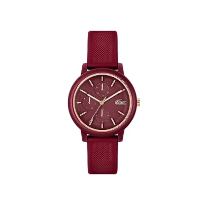 Image of Lacoste Analogue Multifunction Quartz Watch for Women LACOSTE.12.12 Multi Collection with Burgundy Silicone Bracelet 2001328