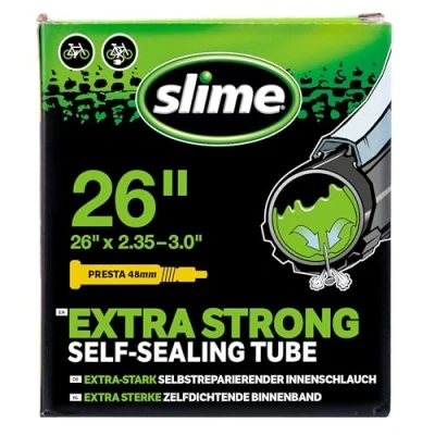 Image of Slime 30097 Bike Inner Tube with Puncture Sealant, Self Sealing, Prevent and Repair, Presta Valve 26 x 2.35 3.0