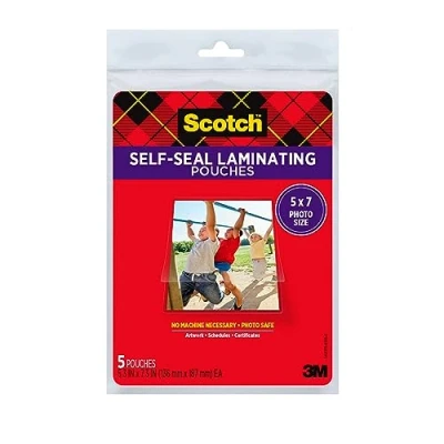 Image of Scotch Self Seal Glossy Document or Photo Laminating Pouches, 5 x 7 Inches, Pack