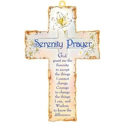 Image of Catholic Gift Shop Wooden Serenity Prayer Wall Cross &amp; Lourdes Card