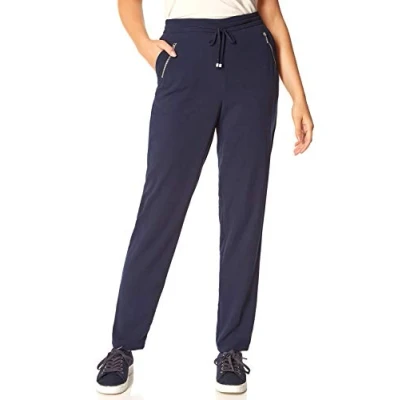 Image of Roman Originals Dressy Joggers for Women UK Ladies Lounge Trouser Slouch Pants Tie Front Jogging Bottoms Smart Casual Stretchy Elasticated Waist Tapered Drawstring Slouchy 27&quot; Navy Size 28