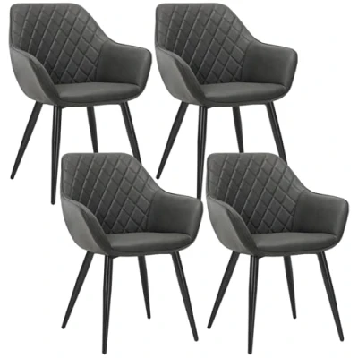 Image of WOLTU Set of 4 x Dining Chairs Anthracite Kitchen Side Upholstered Faux Leather Seat for Counter Lounge Living Room Corner Accent with Arms &amp; Back Metal Legs Reception