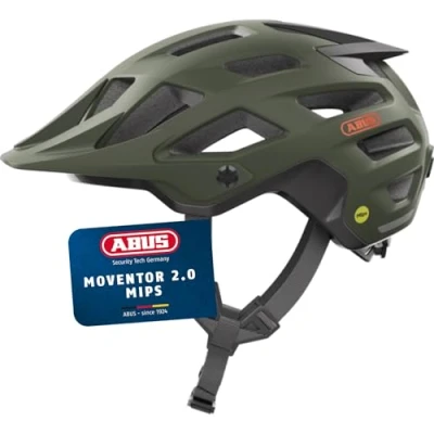 Image of ABUS MTB Helmet Moventor 2.0 MIPS Bicycle with Impact Protection for Off Road Use All Mountain Helmet, Unisex Dark Green, Size S