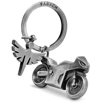 Image of FABACH Motorcycle Keyring with Guardian Angel Gift for Motorcyclists Gifts Lucky Charm Drive Carefully, Antique silver, standard size,