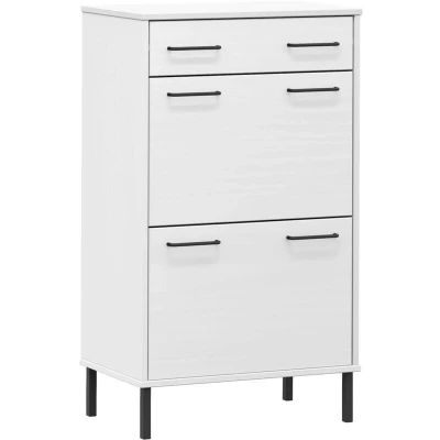 Image of vidaXL Shoe Rack with Metal Legs White Solid Wood Pine OSLO