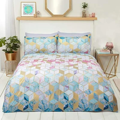 Image of Rapport Home Duvet Cover Set, Single, Geometric Multicolored, Gold Foil Detail, Includes 1 Pillowcase