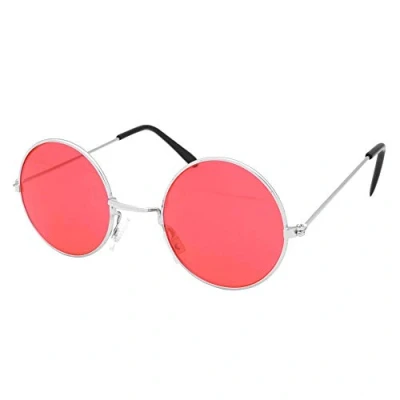 Image of SIlver Frame Red Lennon Glasses (1 Pc.) Stylish &amp; Trendy Eyewear Design, Perfect Accessory for Hippie, Music Festivals, World Book Day, More Halloween