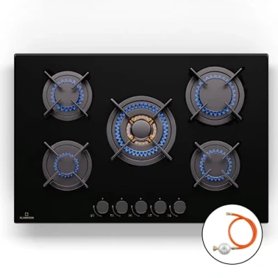Image of Klarstein Gas Cooker, 5 Burners Hob, 10400W Built In Five Ring Electric Campervan Cooktops Cookers, Stainless Steel Glass Top Wok Burner, Kitchen Stoves LPG Cooker Unit