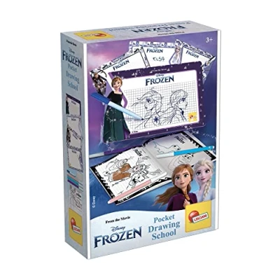 Image of Lisciani FROZEN POCKET DRAWING SCHOOL Learn to Draw Kit for Kids Includes 4 Erasable Mini Whiteboards and Colored Pens Promotes Creativity, Hand Eye Coordination Portable Art Travel