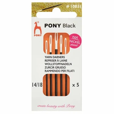 Image of Pony Hand Sewing Needles: Short Darners: Black with White Eye: Size 14 18