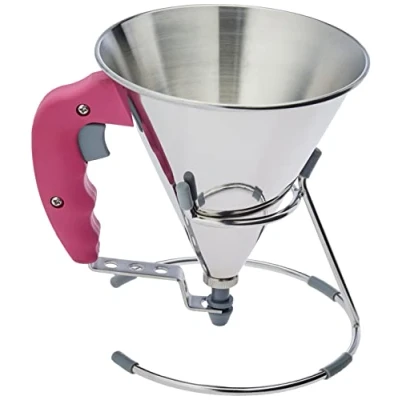Image of De Buyer Kwik Stainless Steel Mini Piston Funnel, 0.8 litres, silicone, Fuchsia, 17.4 x 15.8 cm